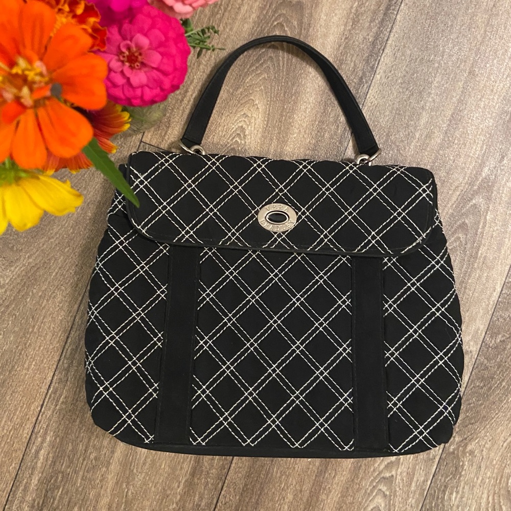 Vera Bradley turnkey fastened handbag - black and white, lattice pattern